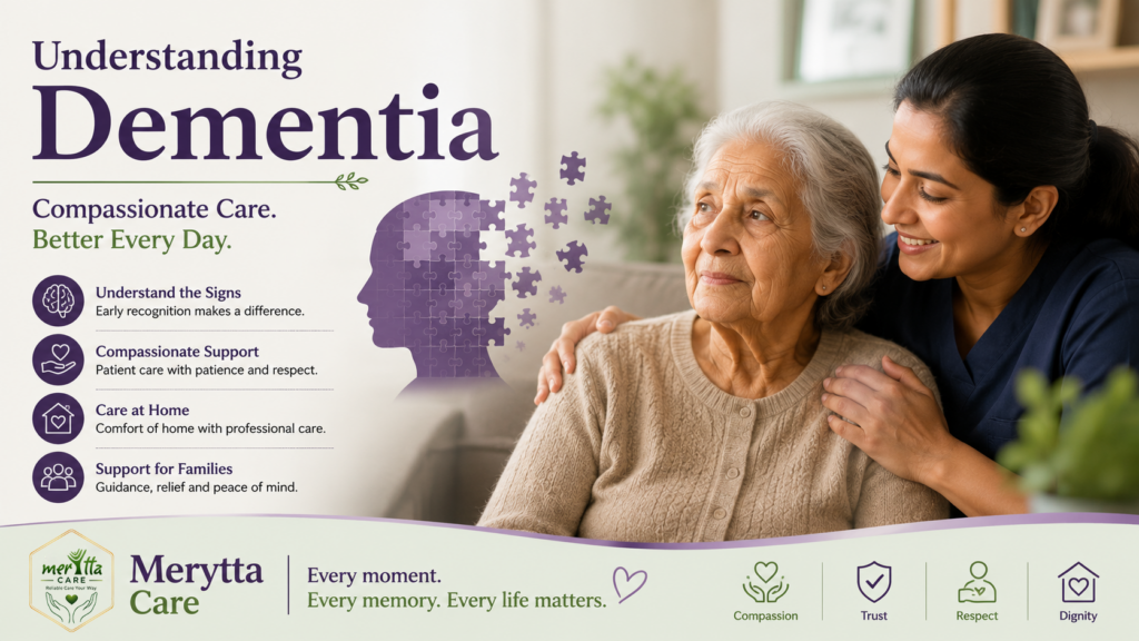 Professional dementia caregiver supporting elderly patient